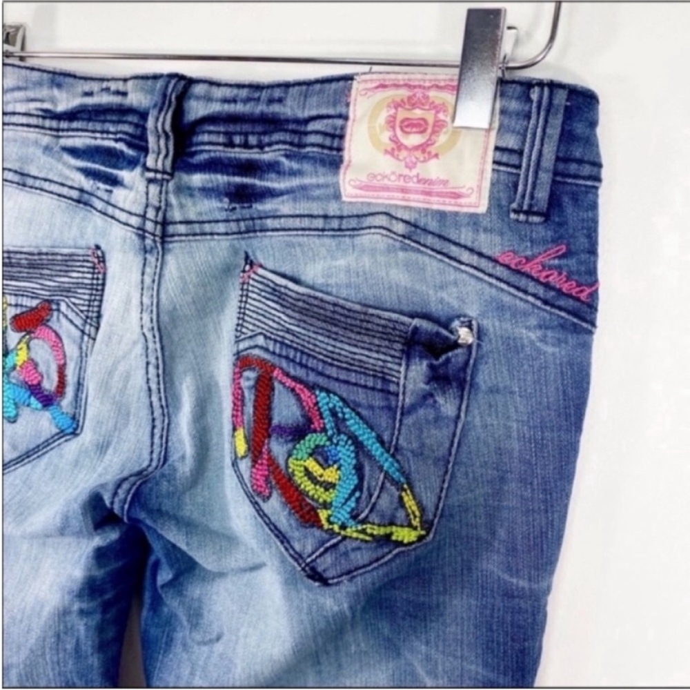 ECKOREDENIM back pockets embroidery jeans 7/8 - Picture 4 of 9